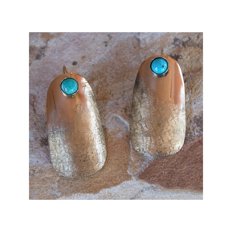 SIT 8e Silk Textured Forged Solid Brass Rounded Barrel Earrings - Turquoise