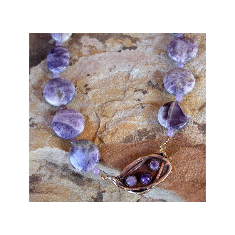 MAE440n  Modern Art Earth Patina Lost Wax Cast Brass Necklace - Charoite