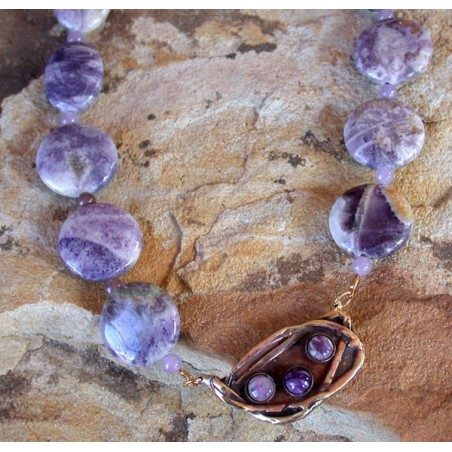 MAE440n  Modern Art Earth Patina Lost Wax Cast Brass Necklace - Charoite