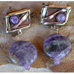 MAE441e Earth Patina Lost Wax Cast Brass Earrings - Charoite