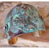VNP130cf Verdigris Patina Solid Brass Art Nouveau Sea Sprite Dynamic Cuff - Rhodochrosite, Variscite 
