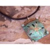 OCP1507pd Verdigris Patina Large Sand Dollar on Square Pendant - Opal Crystals, Espresso Rawhide