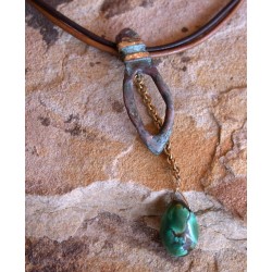 AGP10n  Verdigris Patina Lost Wax Cast Brass American Graphics Necklace - Chinese Turquoise