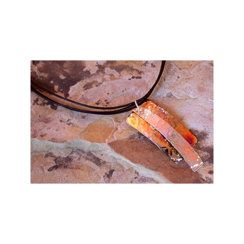 CPI 812pd Copper Iridescent Art Deco Layered Rectangle and Sterling Stripe Pendant