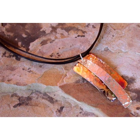 CPI 812pd Copper Iridescent Art Deco Layered Rectangle and Sterling Stripe Pendant