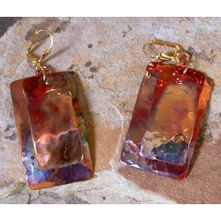 CPI 814e Hand Forged Copper Iridescent Large Domed Rectangles Double Dangle Earrings