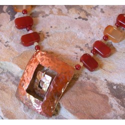 CPI 600n Copper Iridescent Open Square within a Square Necklace - Grade A Carnelian