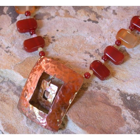 CPI 600n Copper Iridescent Open Square within a Square Necklace - Grade A Carnelian