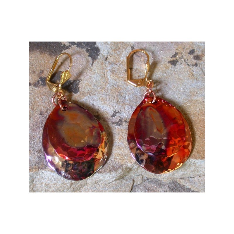 CPI 619e Copper Iridescent Double Oval Dangle Earrings