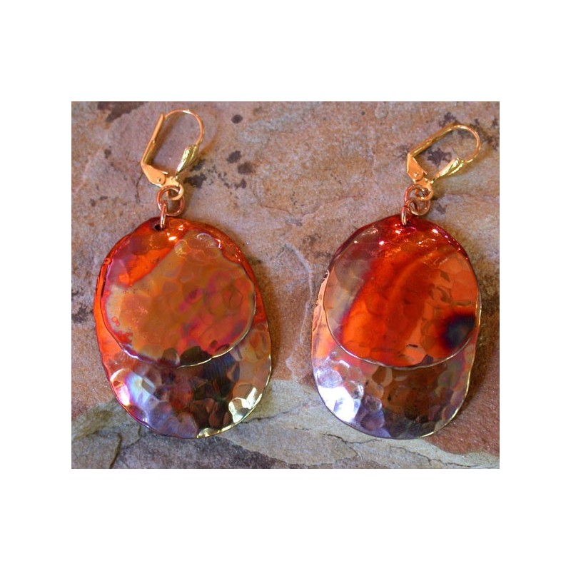 CPI 607e Copper Iridescent Large Double Oval Dangle Earrings