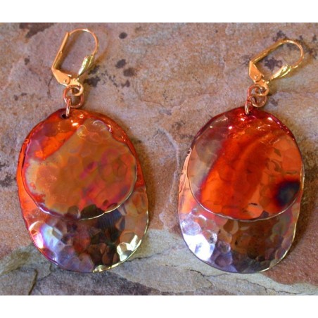 CPI 607e Copper Iridescent Large Double Oval Dangle Earrings