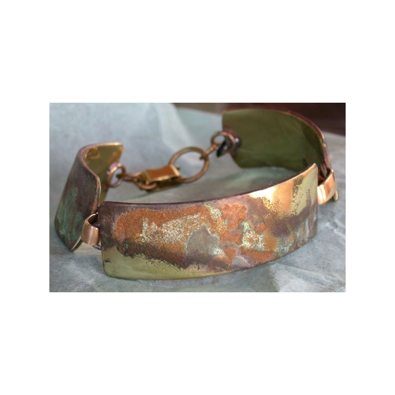 ET 568bc Etched Patina Brass Contemporary Classic Link Bracelet