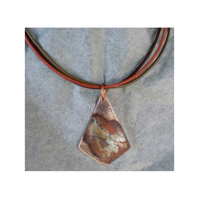 CPE 901n Etched Patina  Classic Diamond Pendant on Rawhide - Blue Topaz, Light Amazonite