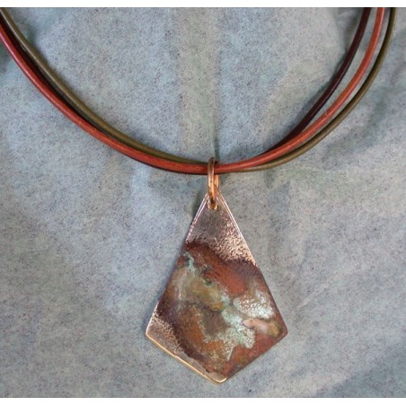 CPE 901n Etched Patina  Classic Diamond Pendant on Rawhide - Blue Topaz, Light Amazonite