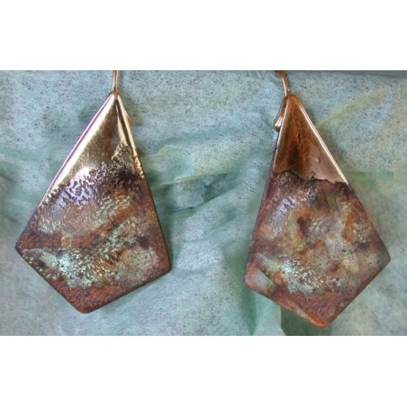 CPE 904e Etched Patina Brass Classic  Elongated Diamond Earrings