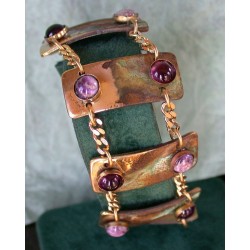 ET 208bc Etched Patina Brass Contemporary Link Bracelet - Amethyst, Charoite