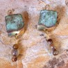 ET 4eMJ Etched Patina Brass Hand Forged Earrings with Multi-toned Jade