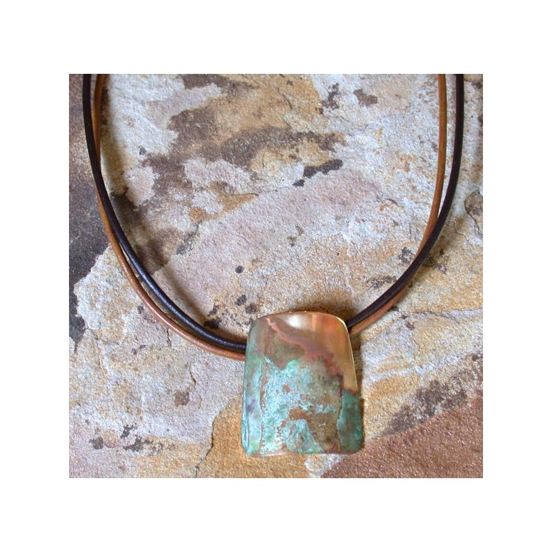 ET 692pd Etched Patina Brass Tapered Barrel Pendant - Dual Rawhide