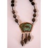 ET 220n Etched Patina Brass Hand Forged Artwear Necklace - Faceted Smoked Topaz