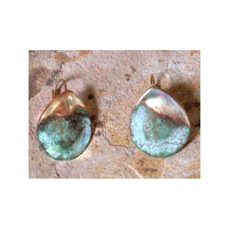 CPE 903e Etched Patina Brass Contemporary Classic Domed Oval with Forged Lip Earrings