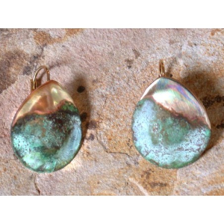 CPE 903e Etched Patina Brass Contemporary Classic Domed Oval with Forged Lip Earrings