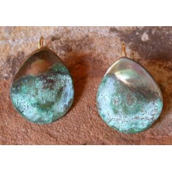 CPE 903e Etched Patina Brass Contemporary Classic Domed Oval with Forged Lip Earrings