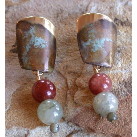 ET 9920e Etched Patina Solid Brass Contemporary Tapered Barrel Earrings - Tourmaline