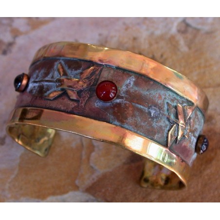 SMP821cf  Lost Wax Cast Solid Brass Symbols Collection Cuff - Amethyst, Carnelian, Garnet 
