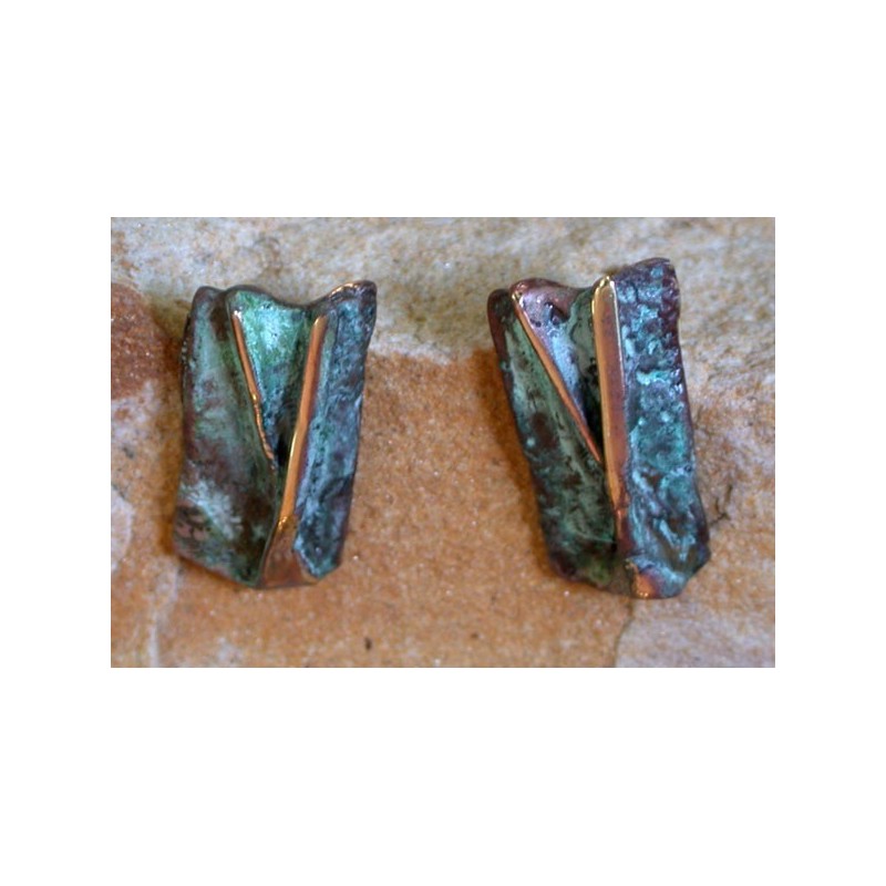 TEP85e Verdigris Patina Lost Wax Cast Brass Terrain Earrings
