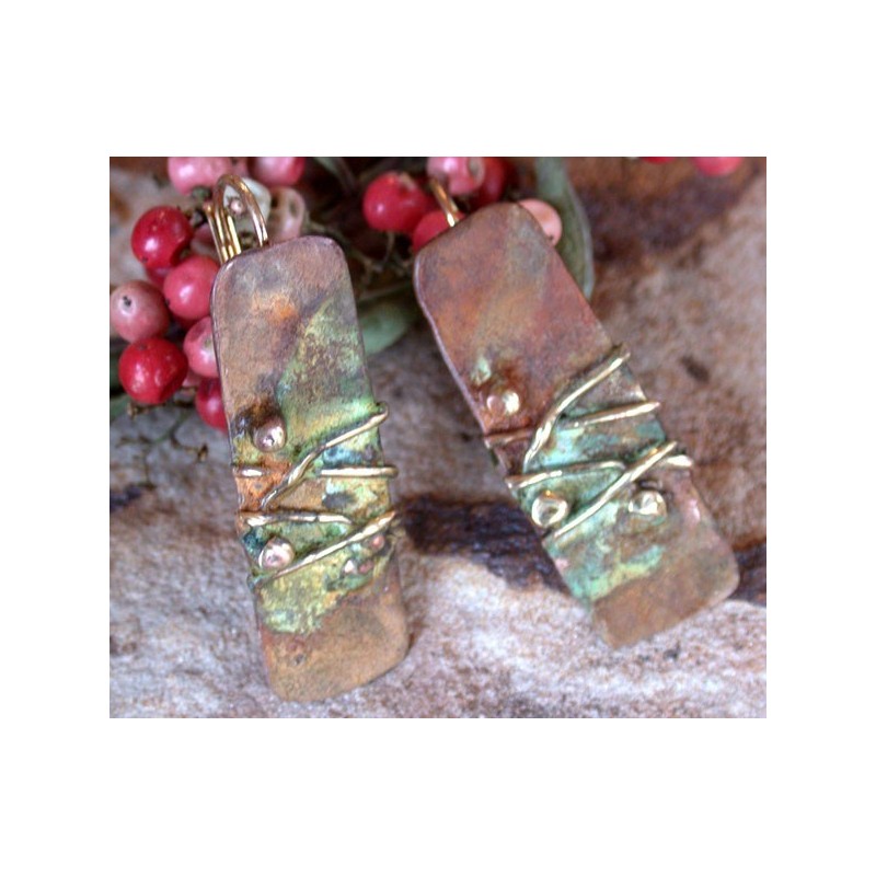 FAO901e Olive Patina Lost Wax Cast Solid Brass Fantastic Fare Series Earrings