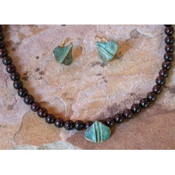 AP47n & AP45e Ancestors Collection Stylized Ginkgo Leaf Necklace and Earrings Set - Garnet