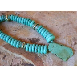 AP43n Ancestors Collection Turquoise Slab and Twisted Swirl Beads Necklace 
