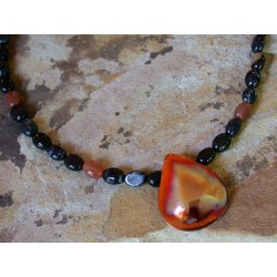 CEP31n Iridescent Copper Essence Hand Forged Teardrop Necklace - Black Zebra Agate