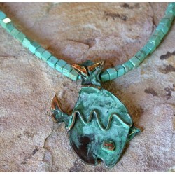 OCP690pd  Ocean Spirit Fish Motif Necklace - Parrot Wing Beads 
