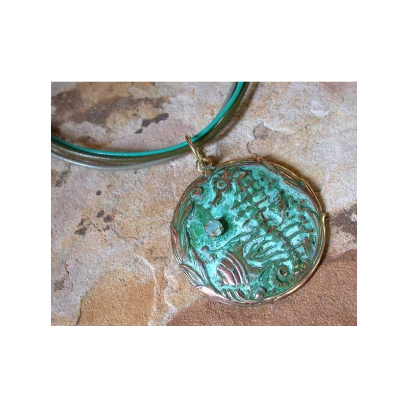 OCP4960pd - Pacific Blue Opal Swarovski Crystal & Mint/Olive/Sage Rawhide