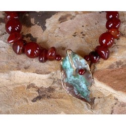 RSP41pdCA  Lost Wax Cast Brass Rose Leaf Necklace - Carnelian 