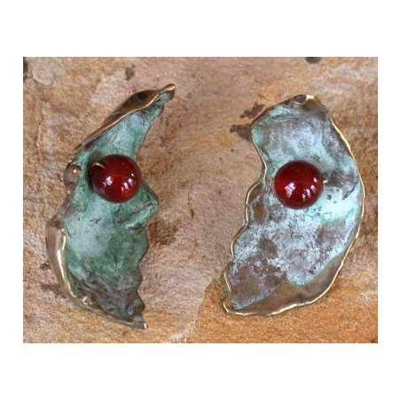 RSP310eCA Lost Wax Cast Brass Rose Petal Earrings - Carnelian