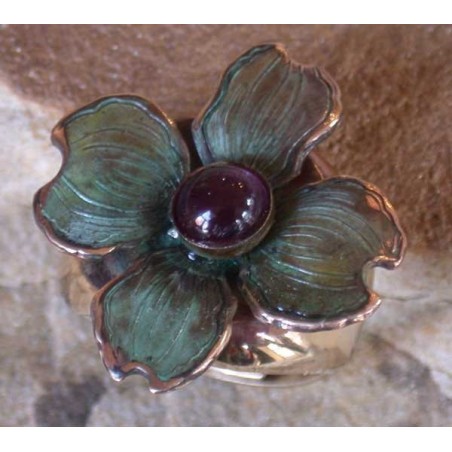 NAP8406r Patina Dogwood Flower Ring - Amethyst