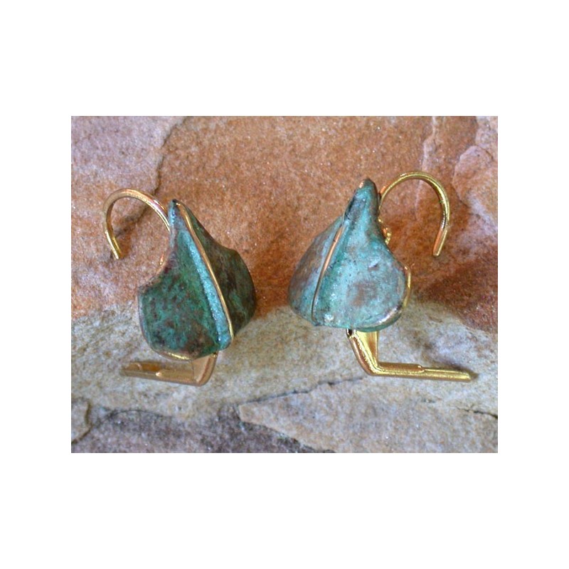 AP45e Ancestors Collection Patina Cast Brass Ginkgo Leaf Earrings﻿