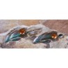 LP3463e Verdigris Patina Brass Double Philodendron Leaf Earrings - Bronze Pearls