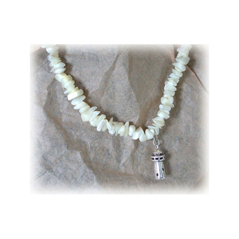 CCS75n Lost Wax Cast Sterling Lighthouse Necklace - Mother of Pearl