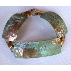 TDP 568bc Hand Hammered Verdigris Patina Brass Wide Link Bracelet