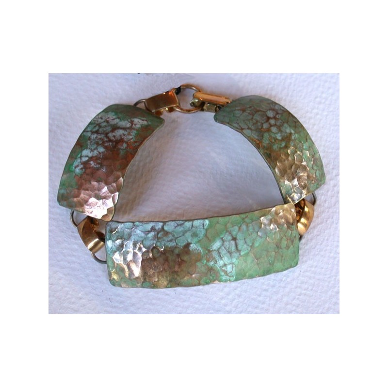 TDP 568bc Hand Hammered Verdigris Patina Brass Wide Link Bracelet