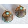 TDP 482e Verdigris Patina Hand Hammered Textured Brass Earrings - Light Amazonite