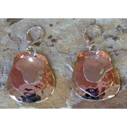 TRM1127e Brass, Copper and Sterling Layered Trimetal Dangle Earrings