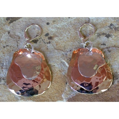 TRM1127e Brass, Copper and Sterling Layered Trimetal Dangle Earrings