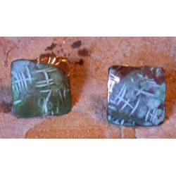 TTP 102e Verdigris Patina Brass Contemporary Small Domed Square Textured Tealeaf Earrings