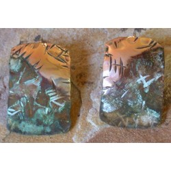 TTO332e  Olive Patina Brass Textured Tealeaf Earrings 