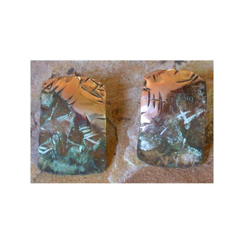 TTO332e  Olive Patina Brass Textured Tealeaf Earrings 