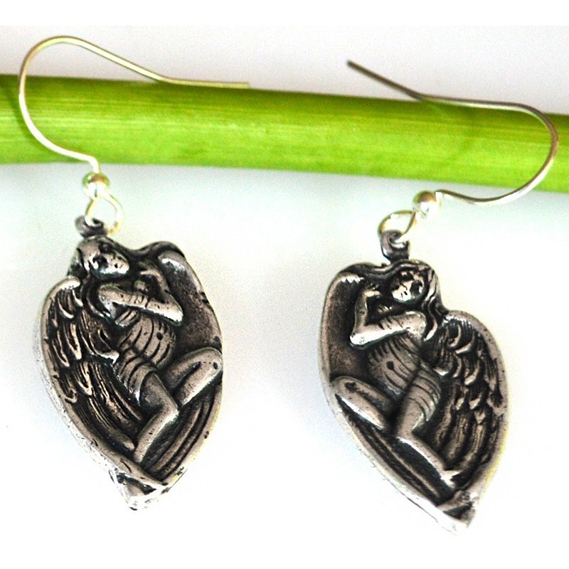 Mirror Antiqued Silver Angels Of Hope Dangle Earrings